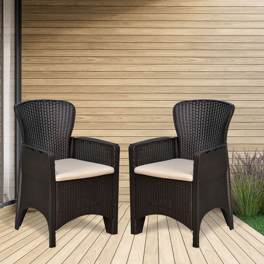 Nilkamal Breeze Set of 2 Plastic Garden Chairs with Cushion (Weather Brown)