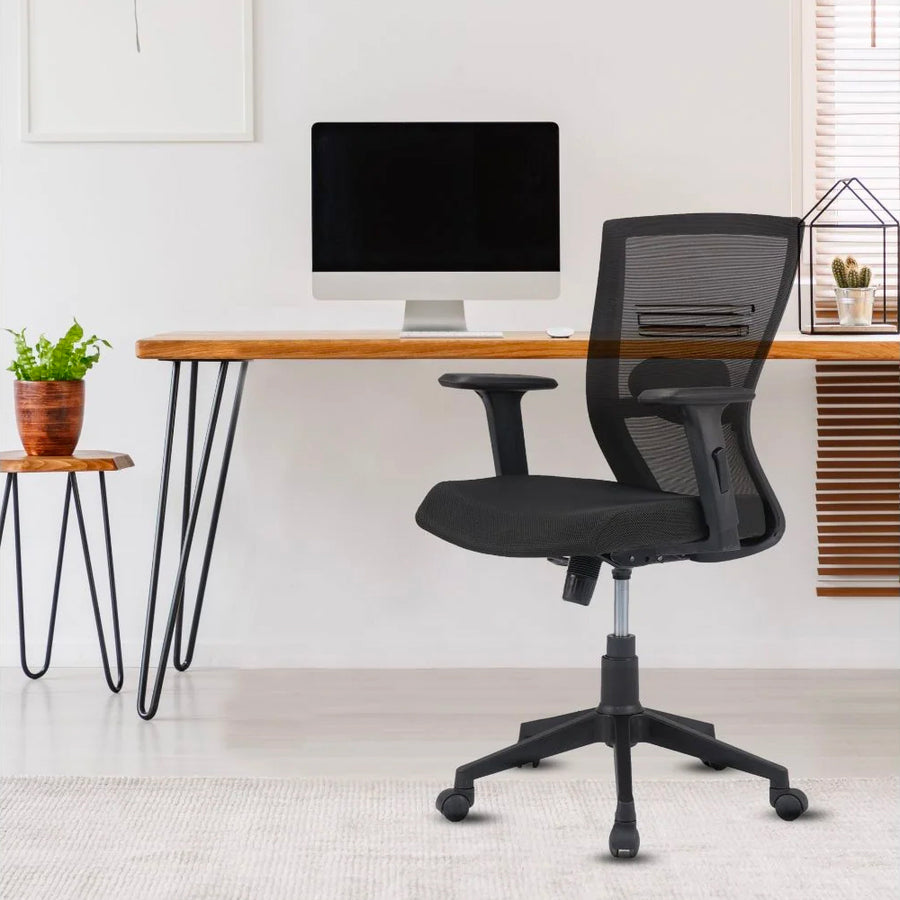 Nilkamal Hexon Mid Back Mesh With Adjustable Arm Chair (Black)