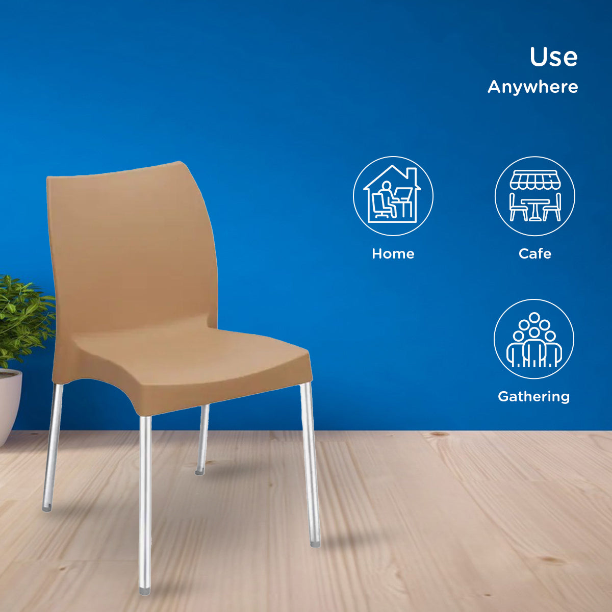 Nilkamal Novella 07 Plastic Armless Chair (Biscuit Brown)