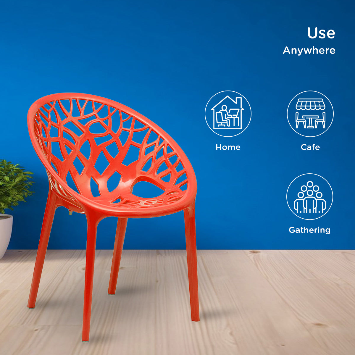 Nilkamal Crystal Polypropylene Armless Chair (Bright Red)