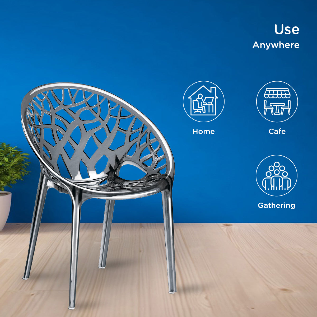 Nilkamal Crystal Polycarbonate Armless Chair (Dream Grey)