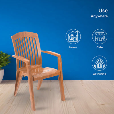 Nilkamal Heritage Plastic Arm Chair (Pear Wood)