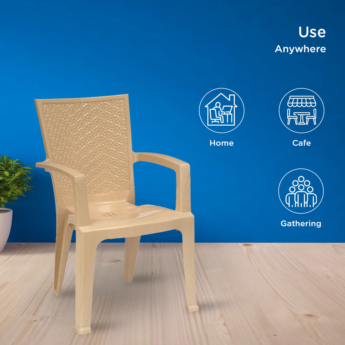 Nilkamal CHR2225 Plastic Arm Chair (Marble Beige)