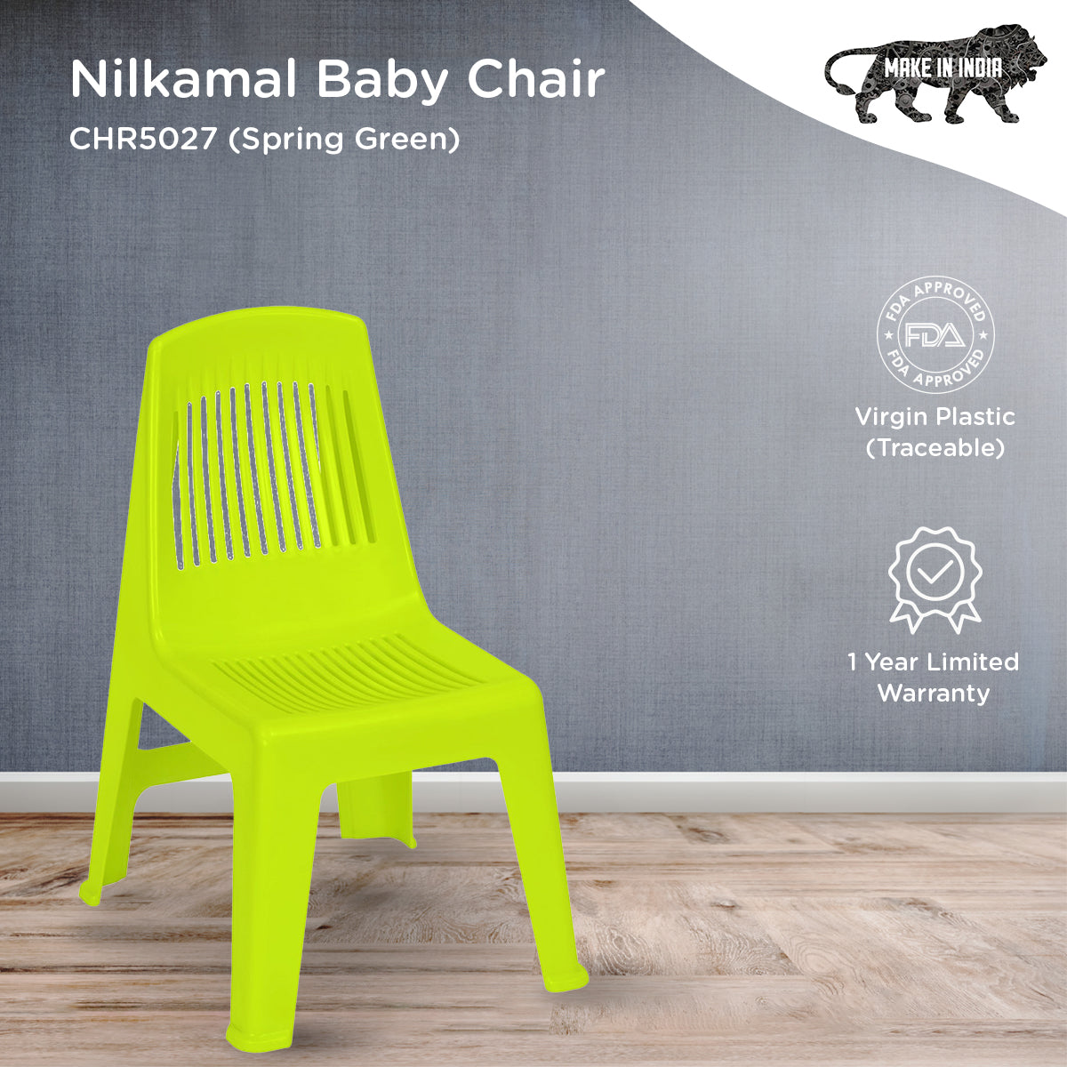 Nilkamal CHR5027 Plastic Baby Armless Chair (Spring Green)