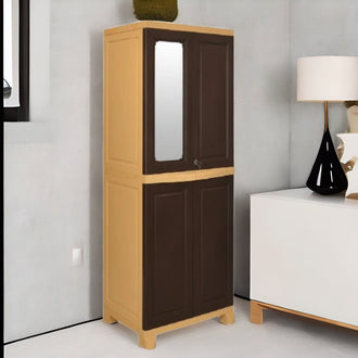 Nilkamal Freedom Big 1 (FB1M) Plastic Storage Cabinet with Mirror (Weather Brown & Biscuit)
