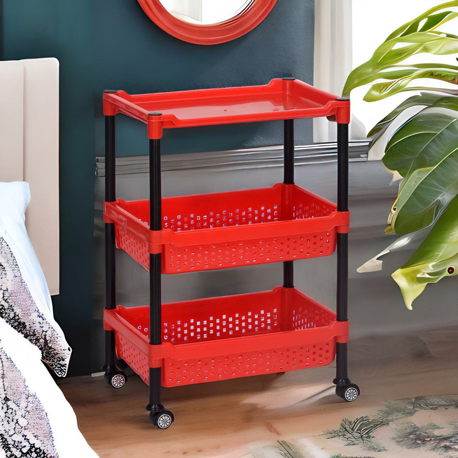 Nilkamal Trolley 15 Plastic (Black/Bright Red)
